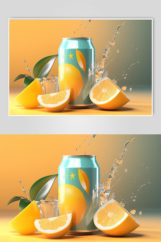AI数字艺术易拉罐柠檬饮料瓶包装样机模型