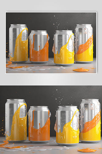 AI数字艺术易拉罐饮料瓶包装样机模型