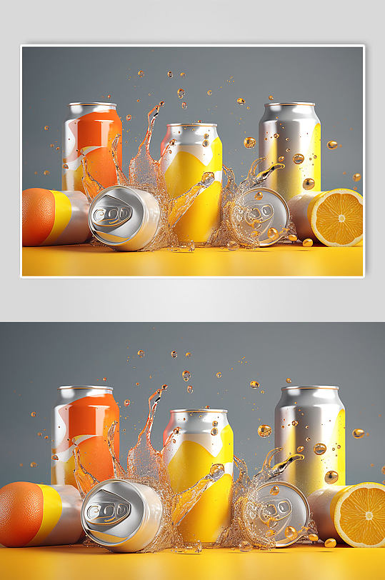 AI数字艺术易拉罐饮料瓶包装样机模型