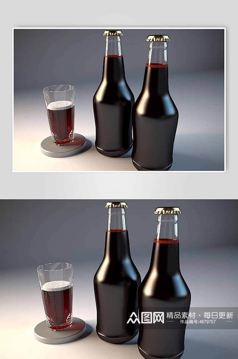 AI数字艺术玻璃瓶饮料瓶包装样机模型素材
