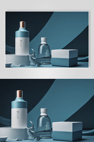 AI数字艺术瓶装精华液化妆品包装样机模型