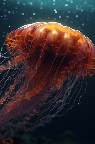 AI数字艺术海洋生物橘色水母摄影图片
