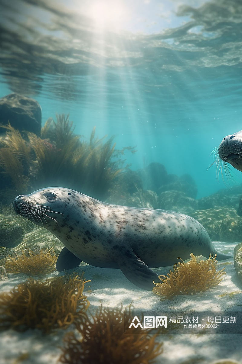 AI数字艺术海洋生物海豹摄影图片素材