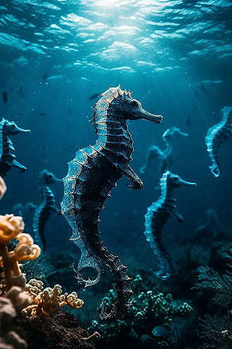 AI数字艺术海洋生物海马摄影图片