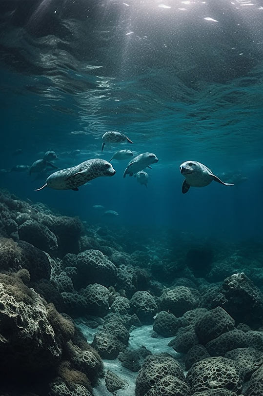 AI数字艺术海洋生物海豹摄影图片