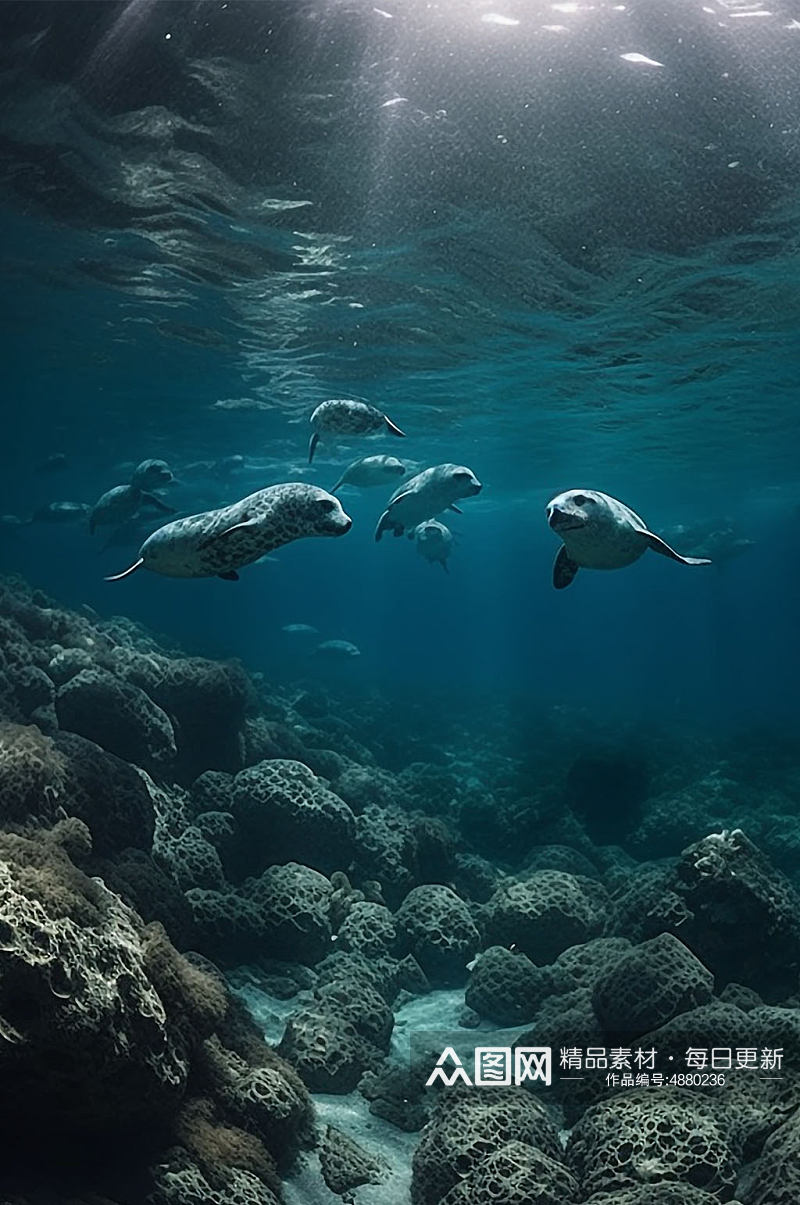 AI数字艺术海洋生物海豹摄影图片素材