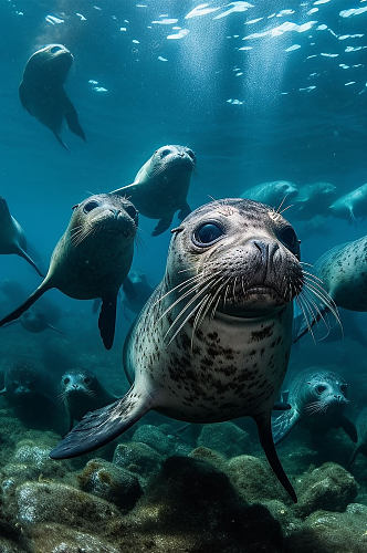AI数字艺术海洋生物海豹摄影图片