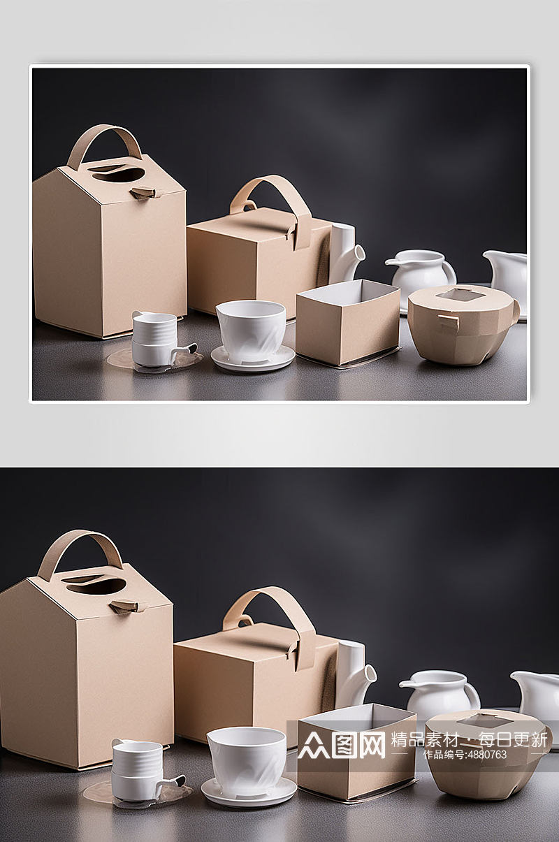 AI数字艺术绿茶纸盒茶叶包装样机模型素材