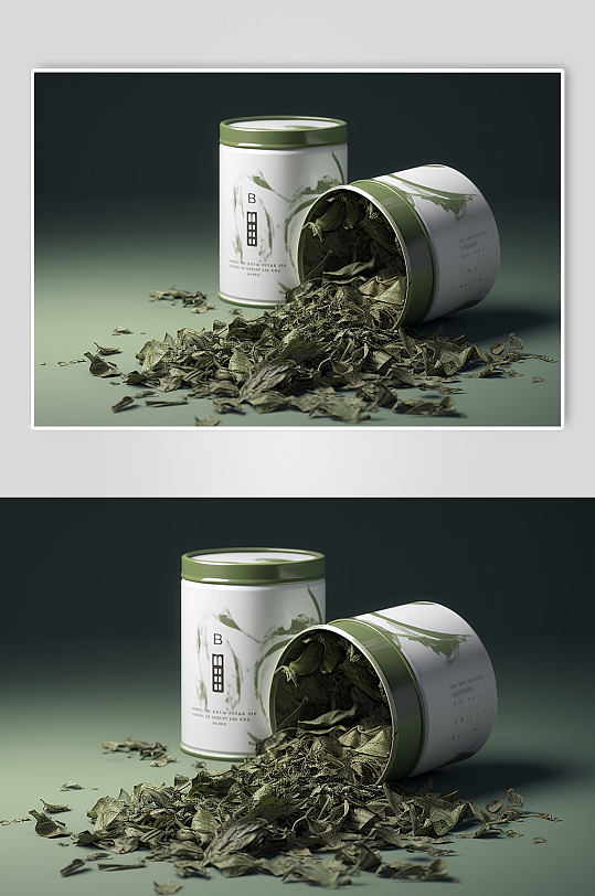 AI数字艺术绿茶茶叶包装样机模型