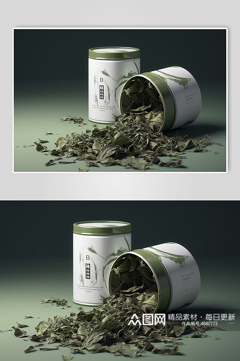 AI数字艺术绿茶茶叶包装样机模型素材