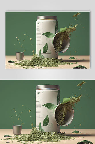 AI数字艺术绿茶茶叶包装样机模型