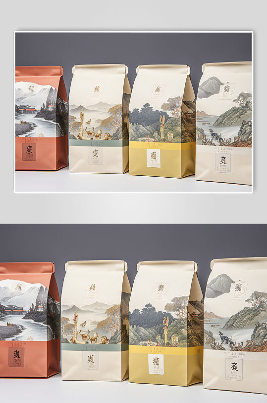 AI数字艺术茶叶袋子茶叶包装样机模型