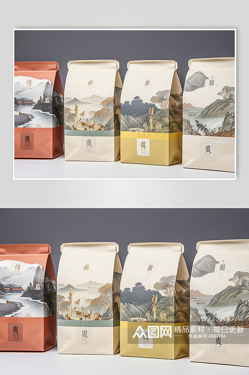 AI数字艺术茶叶袋子茶叶包装样机模型素材
