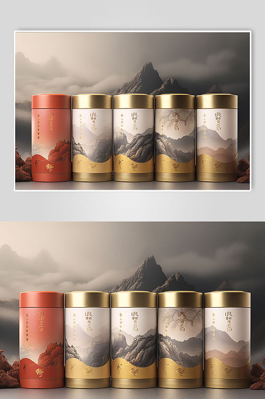 AI数字艺术绿茶茶叶包装样机模型-众图网