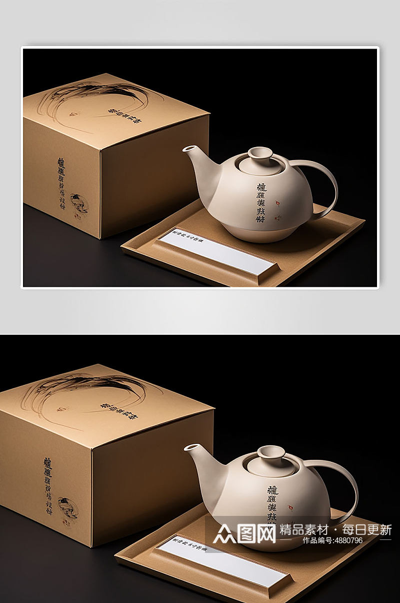 AI数字艺术绿茶纸盒茶叶包装样机模型素材