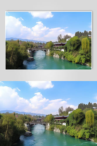 AI数字艺术成都都江堰旅游景点摄影图片