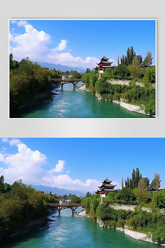 AI数字艺术成都都江堰旅游景点山水摄影图片