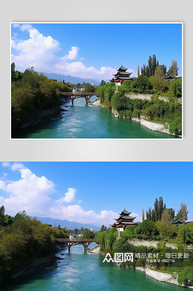 AI数字艺术成都都江堰旅游景点山水摄影图片素材