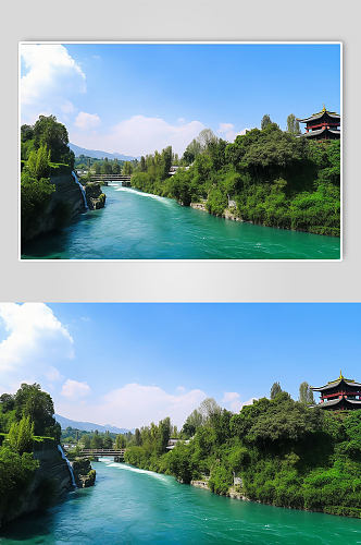 AI数字艺术成都都江堰旅游景点山水摄影图片
