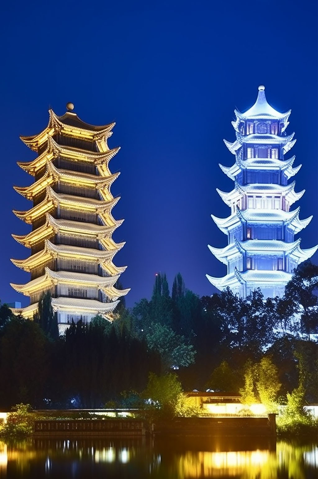 AI数字艺术桂林日月双塔景点风景摄影图片素材