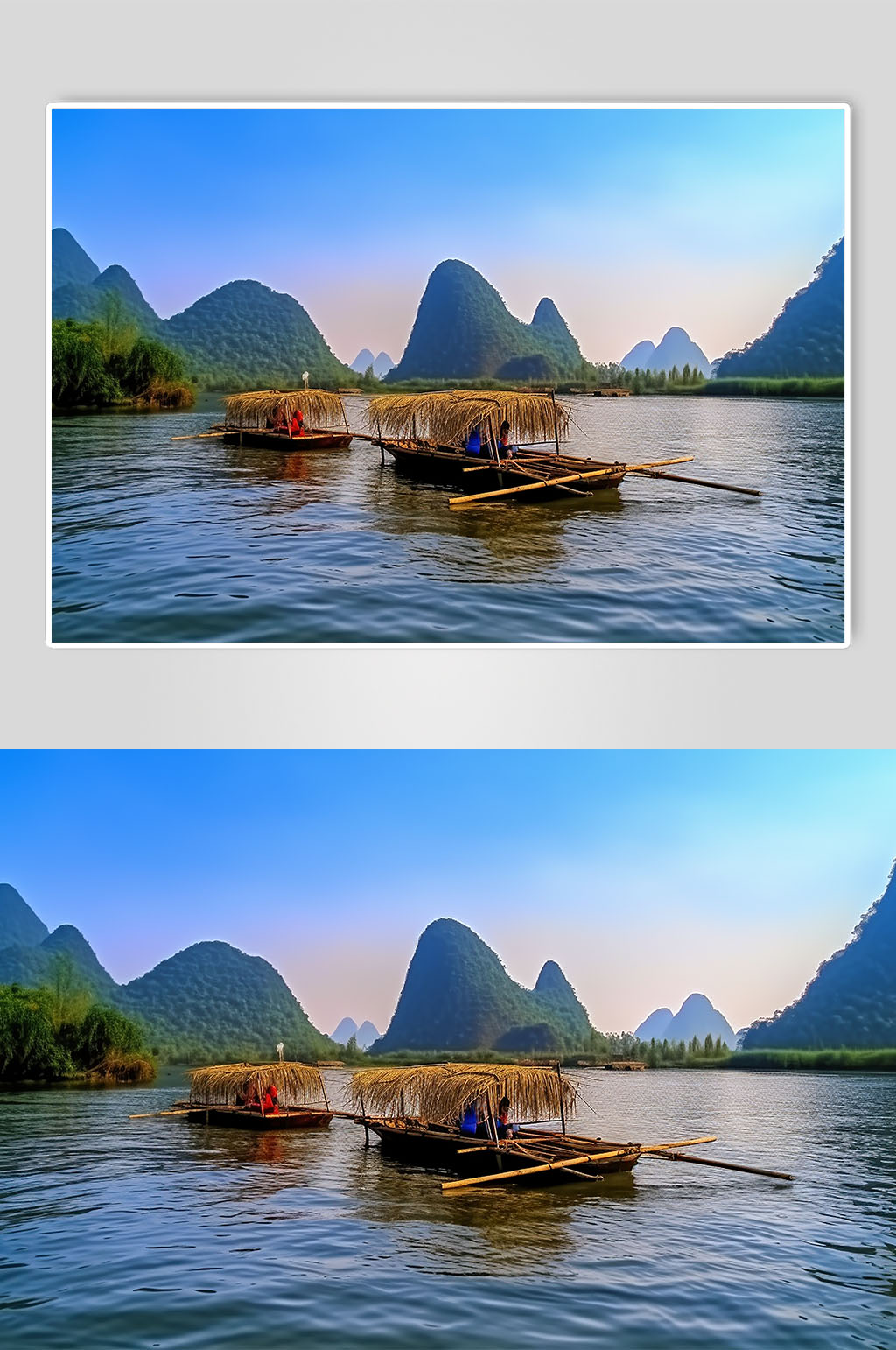 AI数字艺术桂林竹筏旅游景点山水风景摄影图片素材