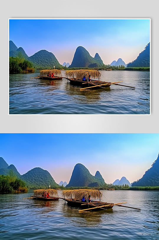 AI数字艺术桂林竹筏旅游景点山水风景摄影图片