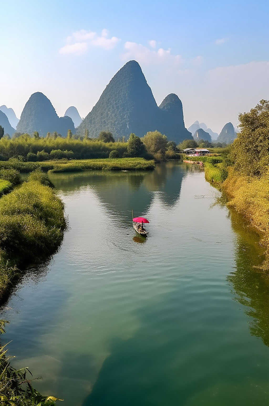 AI数字艺术桂林城市景点竹筏旅游山水景点风景摄影图片素材