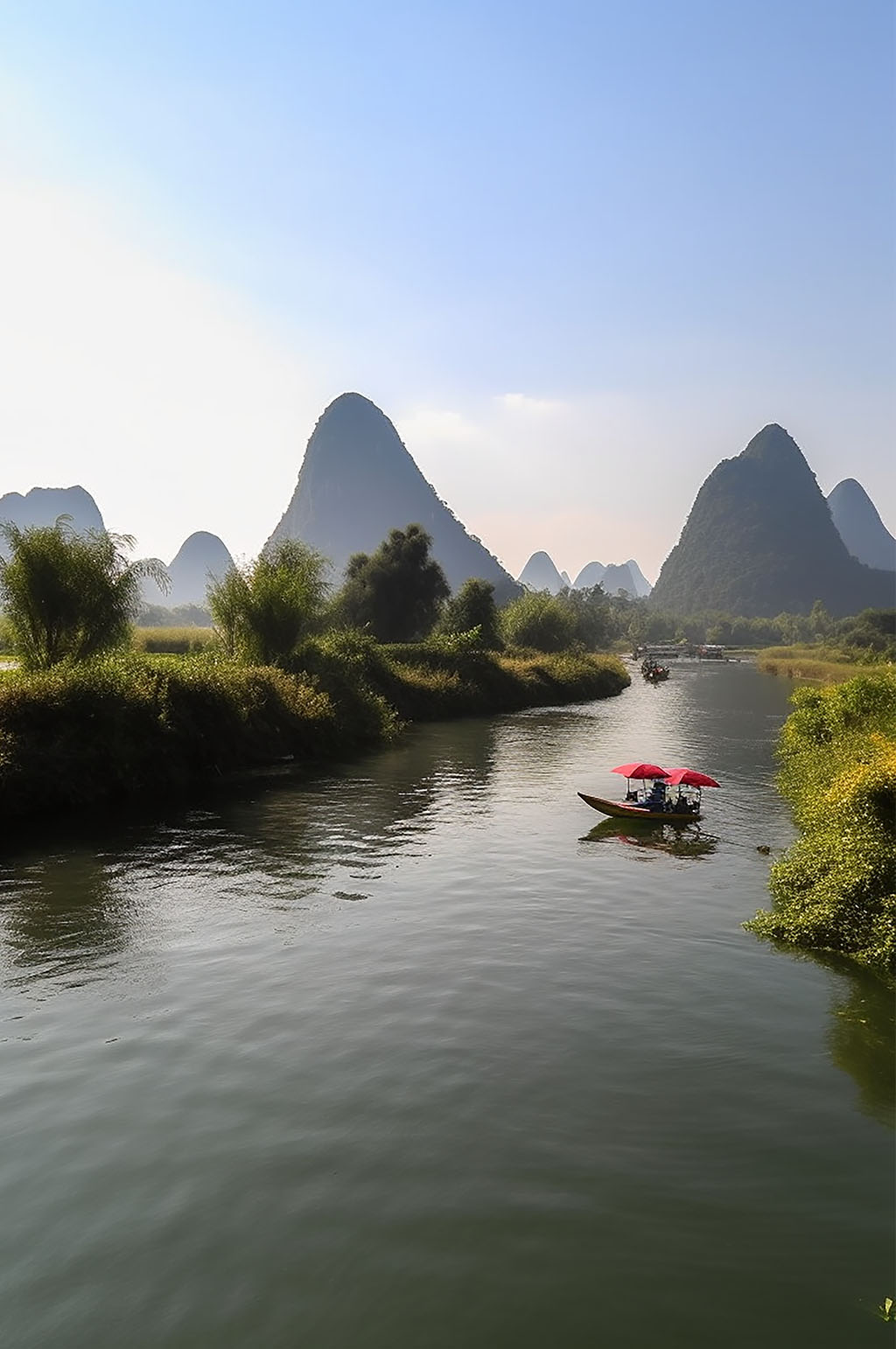 AI数字艺术桂林竹筏旅游景点山水风景摄影图片素材