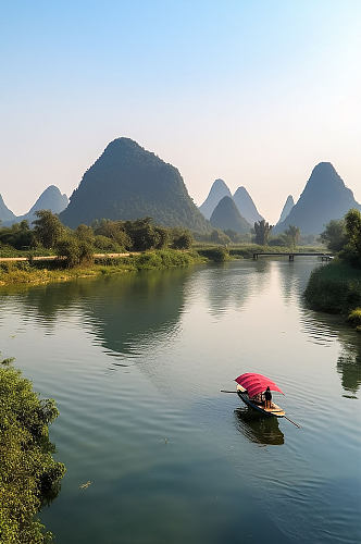 AI数字艺术桂林竹筏旅游景点风景摄影图片