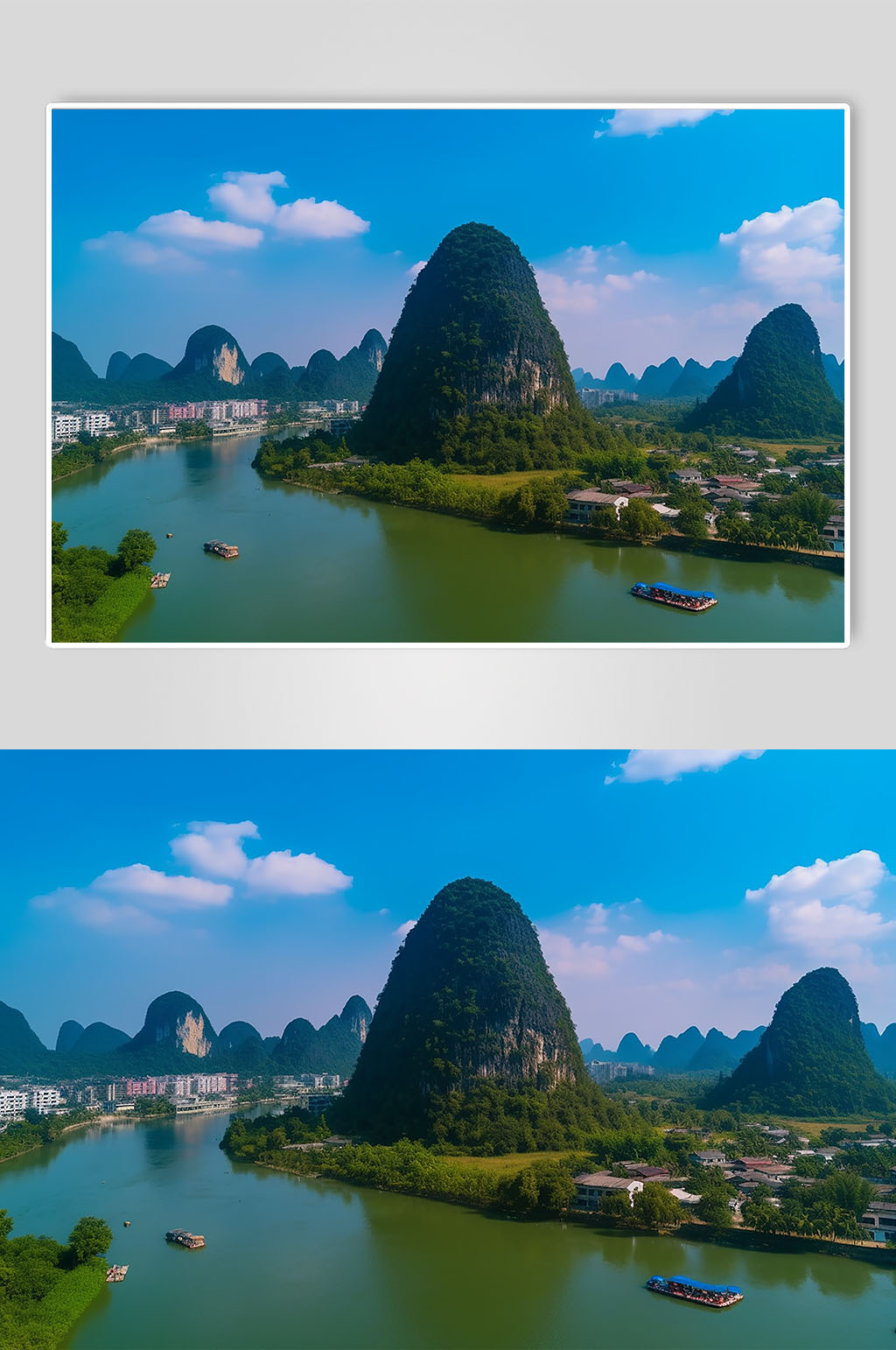 AI数字艺术桂林竹筏旅游景点山水风景摄影图片素材