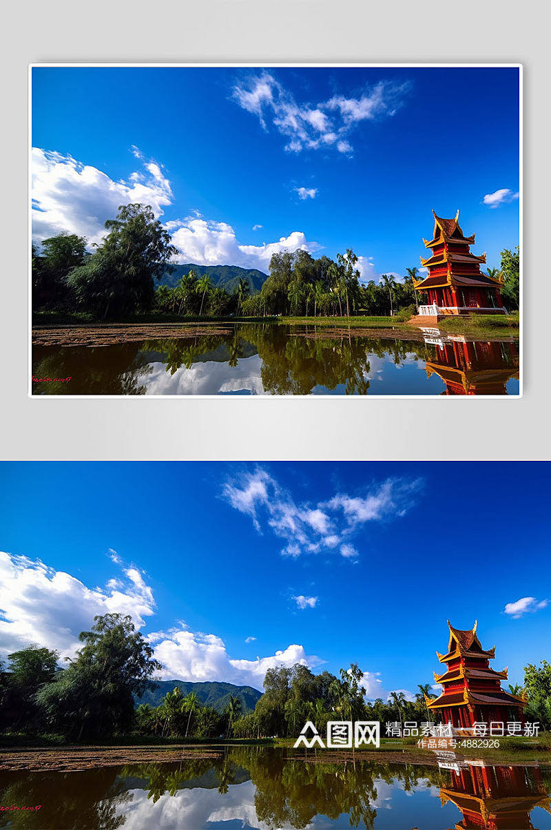 AI数字艺术云南西双版纳旅游景点山水摄影图片素材