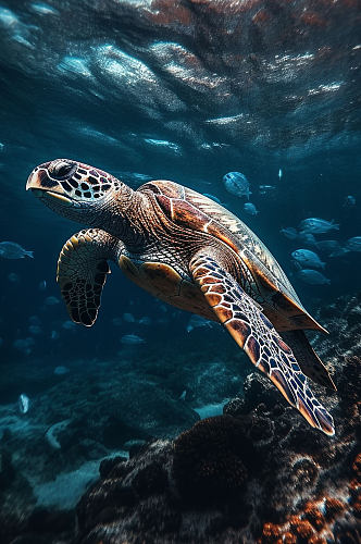 AI数字艺术海龟海洋生物动物摄影图片