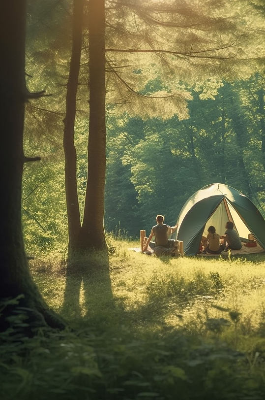 AI数字艺术户外露营野炊帐篷清晨摄影图片