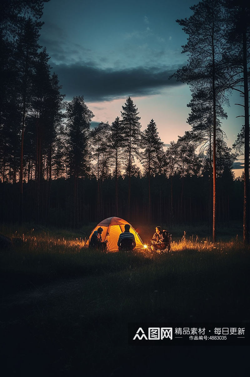 AI数字艺术户外露营野炊帐篷傍晚摄影图片素材