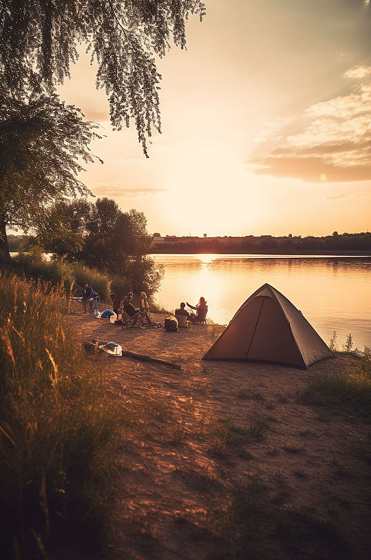 AI数字艺术户外露营野炊帐篷傍晚摄影图片-众图网