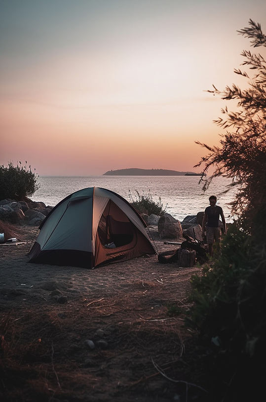 AI数字艺术户外露营野炊帐篷傍晚摄影图片-众图网