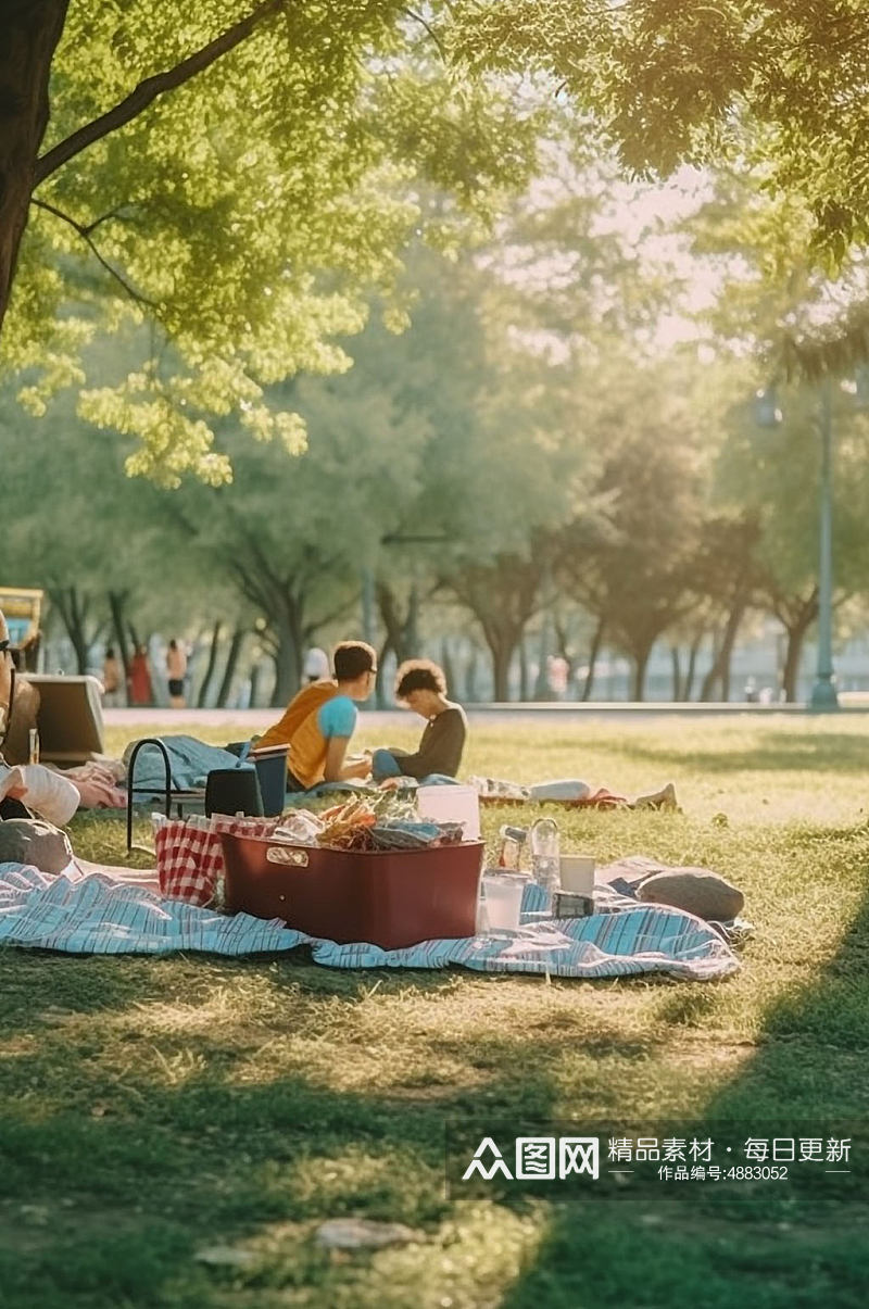 AI数字艺术户外露营野炊野餐清晨摄影图片素材