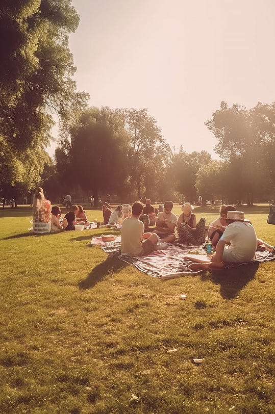 AI数字艺术户外露营野炊野餐清晨摄影图片