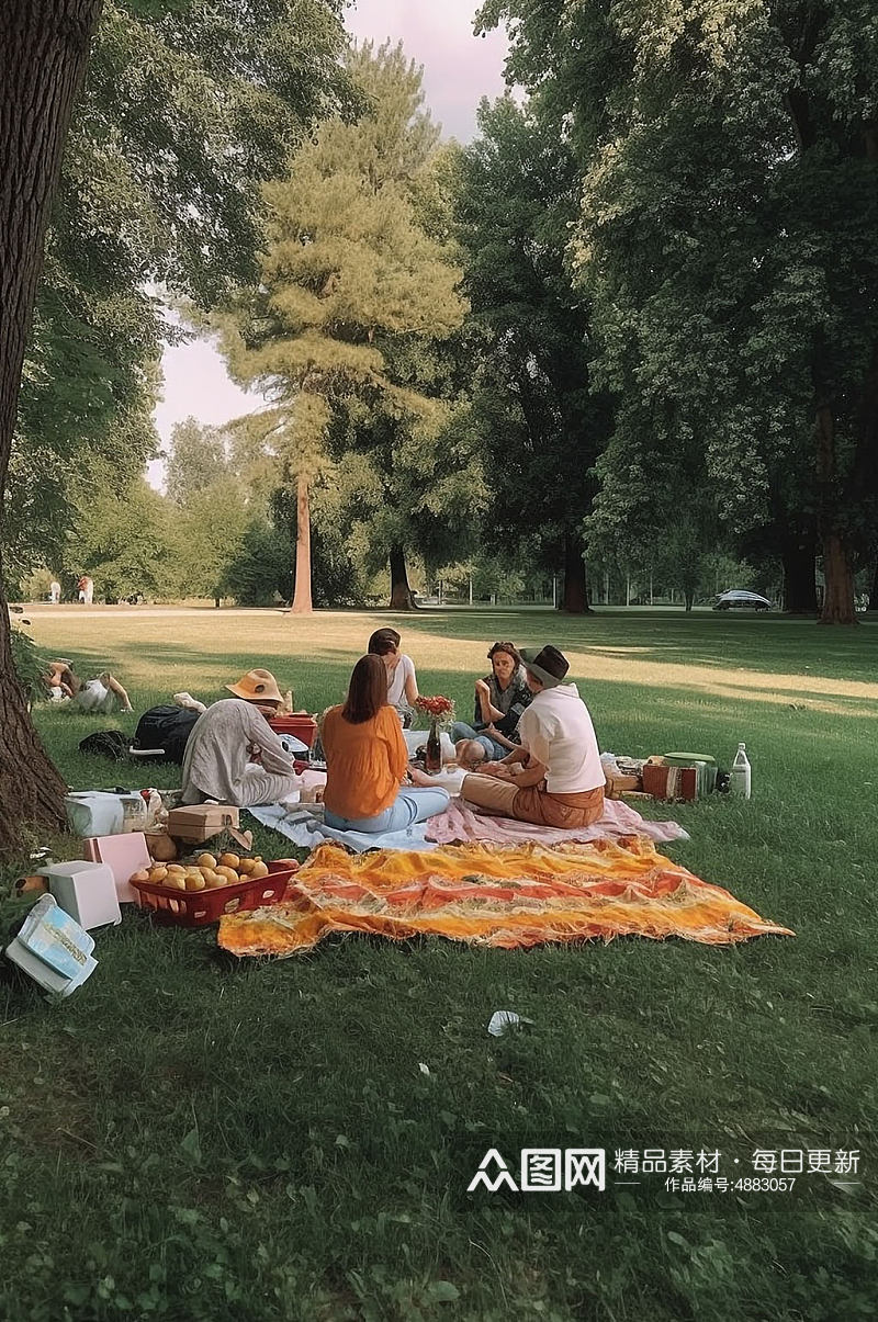 AI数字艺术户外露营野炊野餐午餐摄影图片素材