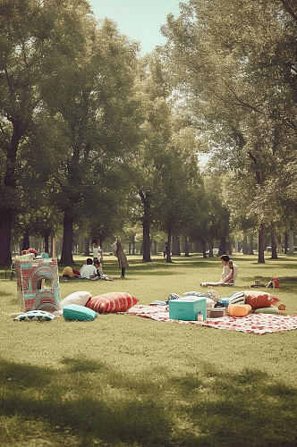 AI数字艺术户外露营野炊野餐午餐摄影图片