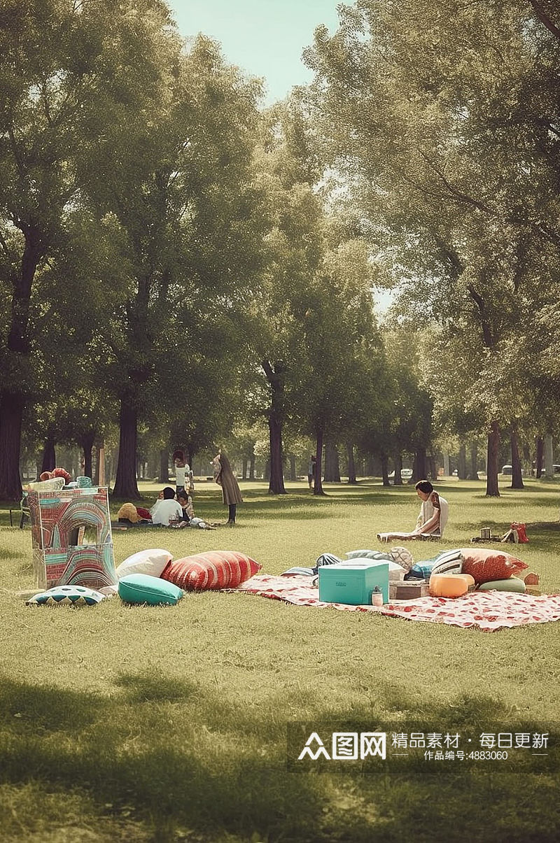 AI数字艺术户外露营野炊野餐午餐摄影图片素材