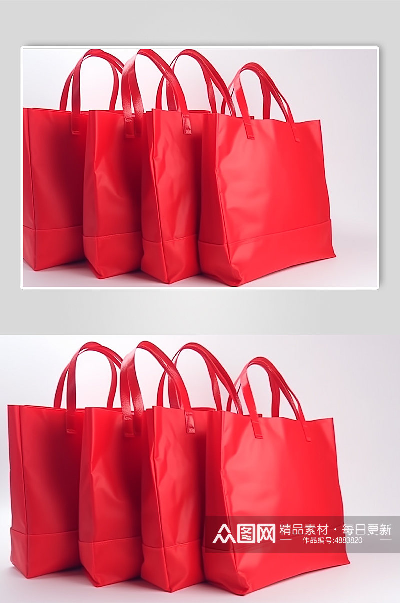 AI数字艺术简约红色帆布包手提袋样机模型素材