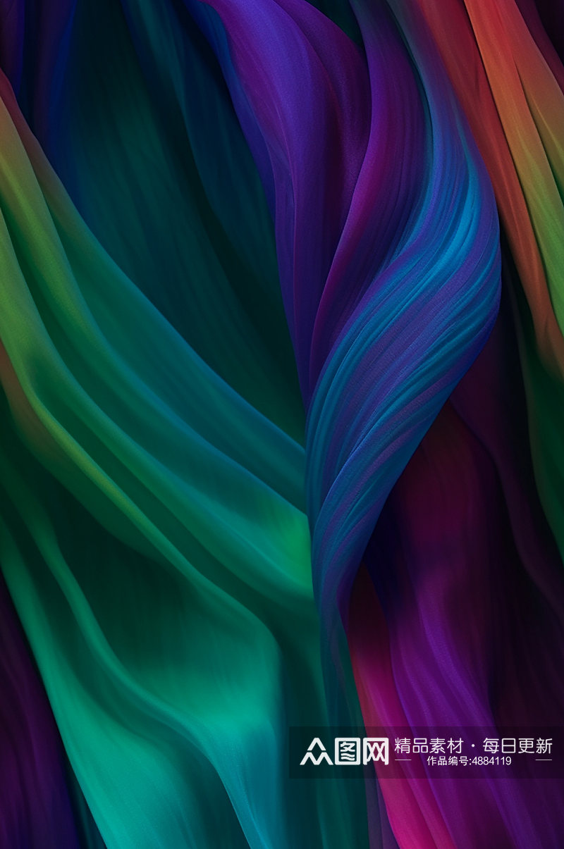 AI数字艺术彩色光滑绸缎丝绸渐变背景图素材