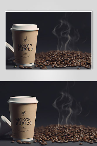 AI数字艺术咖色奶茶咖啡杯样机模型