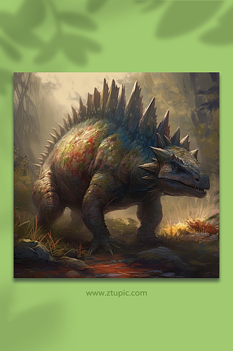 AI数字艺术剑龙侏罗纪世界恐龙插画图片