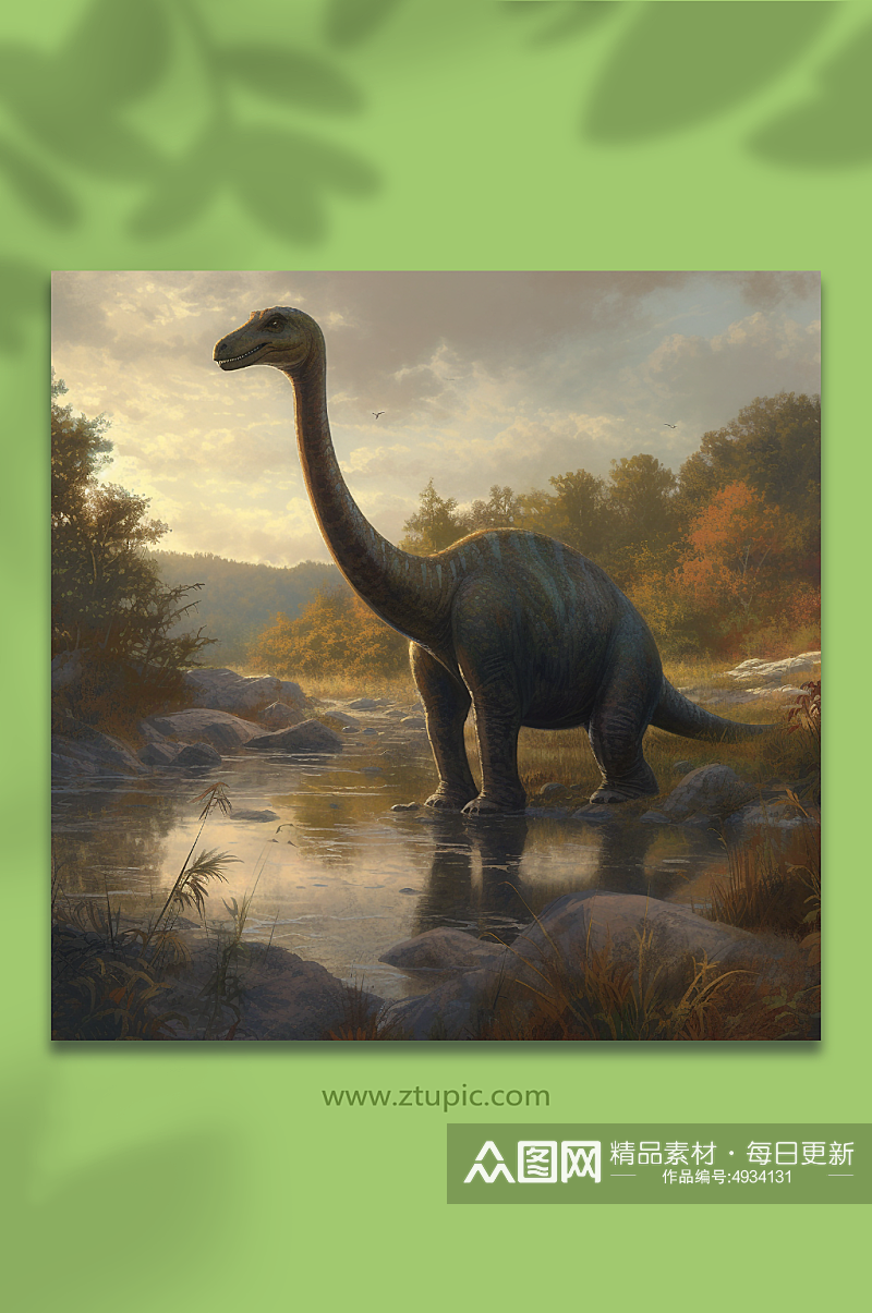AI数字艺术腕龙侏罗纪世界恐龙插画图片素材