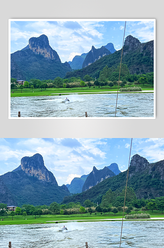 AI数字艺术桂林山水户外露营基地摄影图片