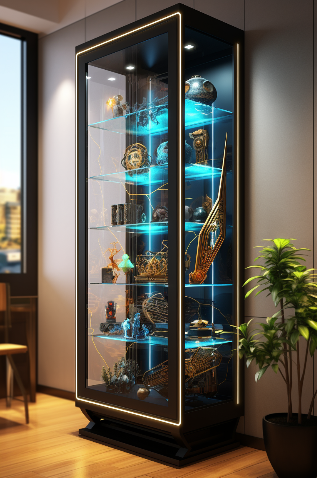 AI数字艺术3D现代科技风展示柜场景模型素材