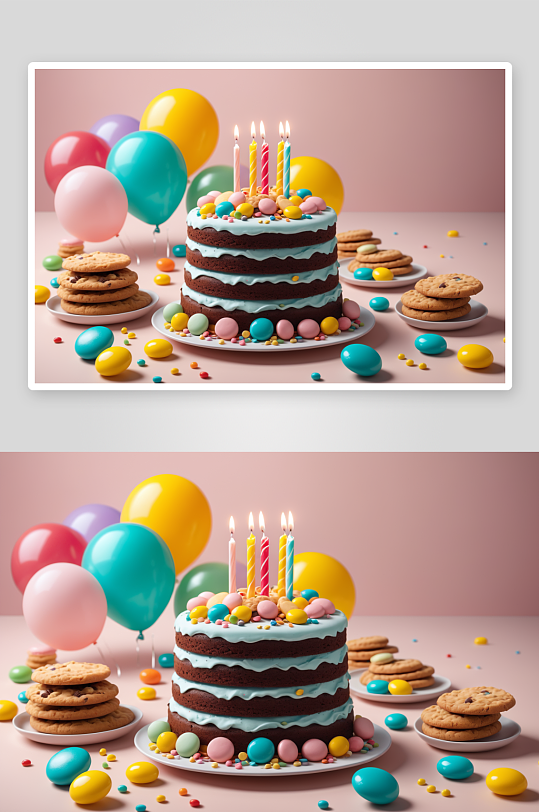 ai彩色生日蛋糕照片摄影图