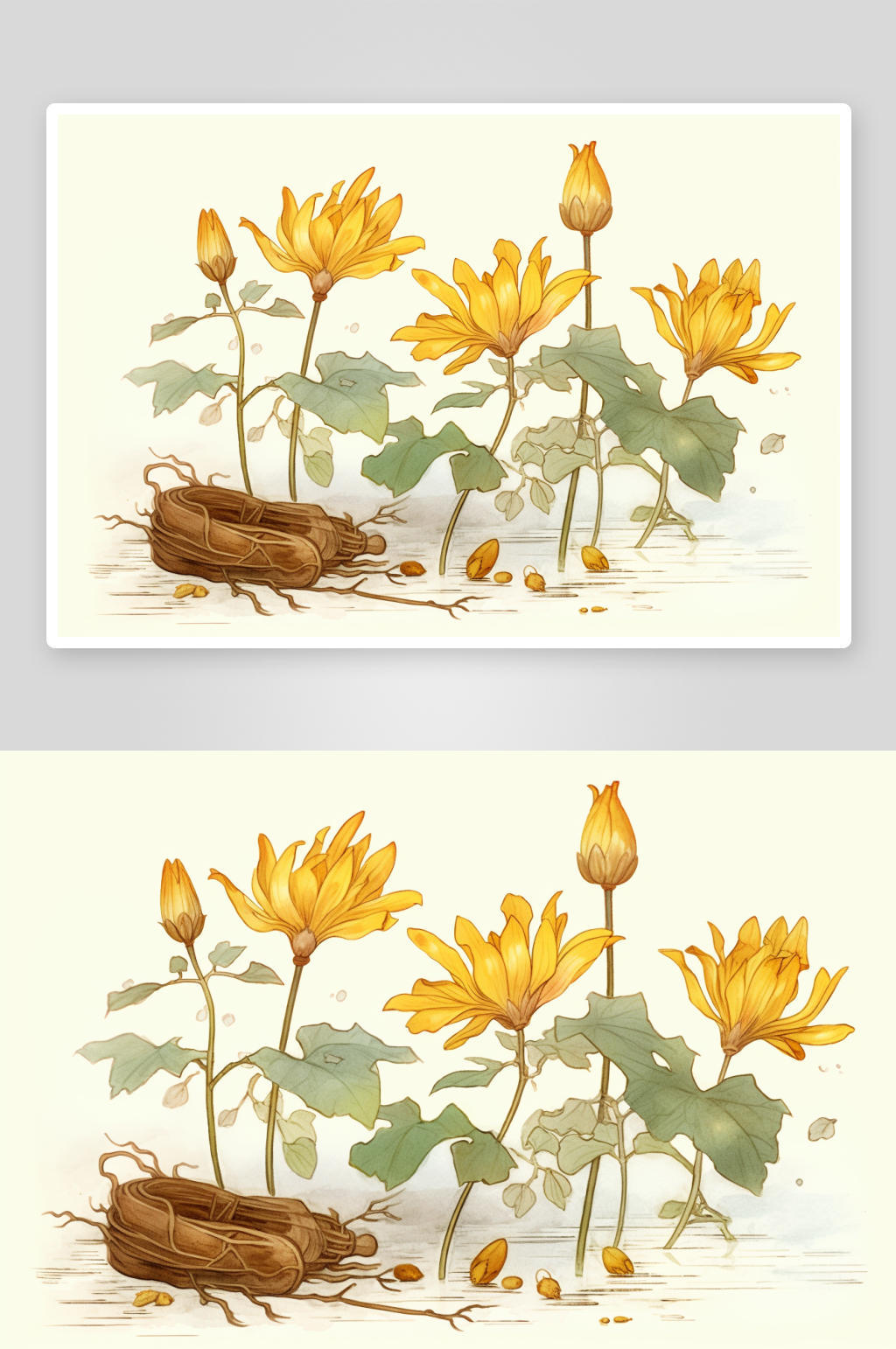 数字艺术黄连中草药药材插画素材